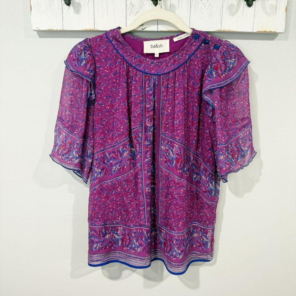 Ba&Sh Moccha Ruffle Blouse Fuchsia Pink XS